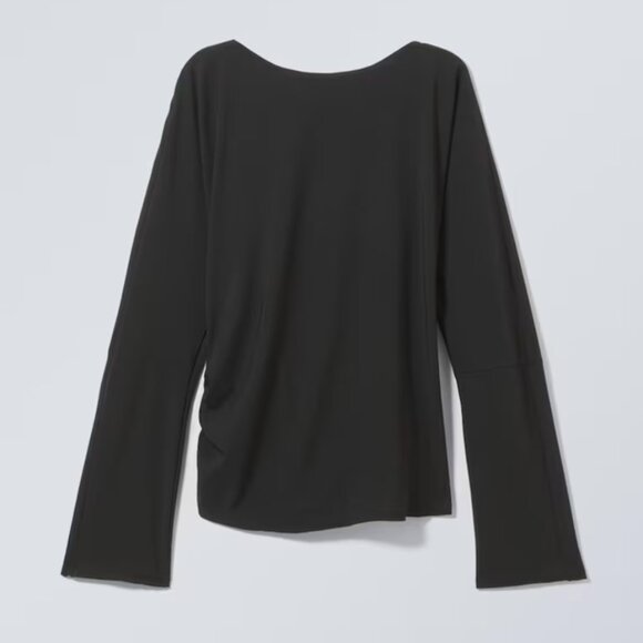 Weekday Black Derya Open Back Oversized Asymmetric Ruched Long Sleeve Top 2 XS - Picture 10 of 10